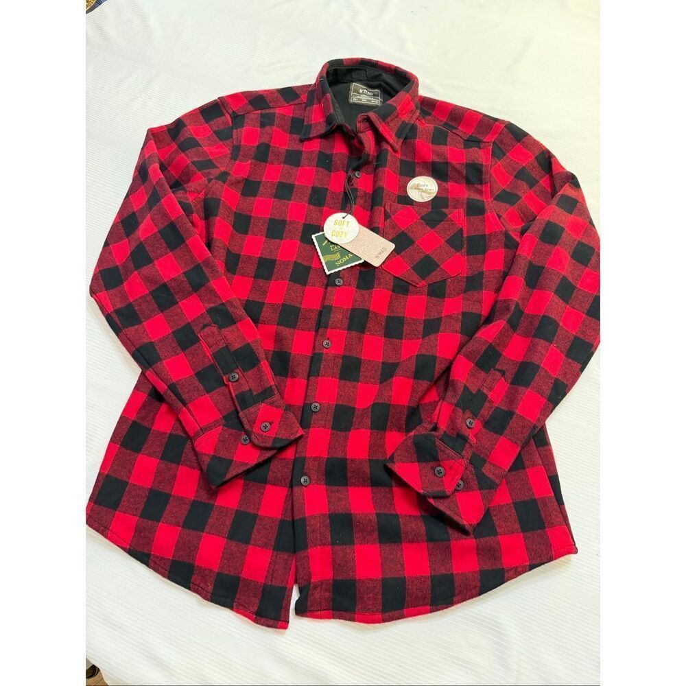 Nomad Flannel Shacket Men's L Red Buffalo Plaid Sherpa Lined Shirt Lumberjack